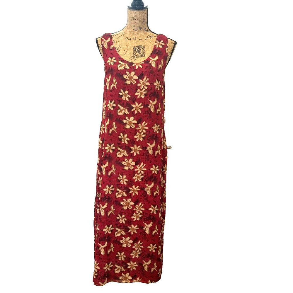 Impressions of CA Dress Medium Red Floral Cottagecore Y2K Vtg‎ Midi Sleeveless
